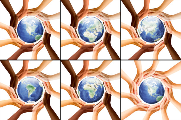 多种族人类手保护地球地球展示地球的不同部分图片下载