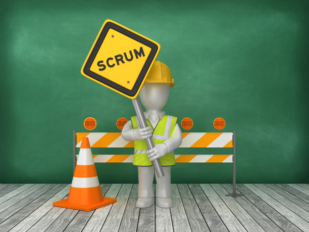 SCRUM路标建筑工地的黑板背景- 3D渲染图片下载