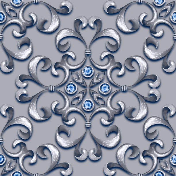 无缝巴洛克图案与宝石图片下载