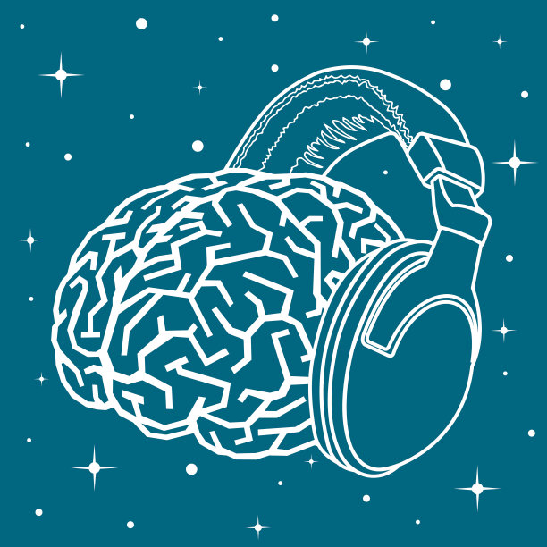 太空中的大脑和耳机。图片下载