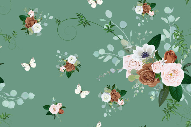 有浅粉色和棕色玫瑰的无缝图案图片下载