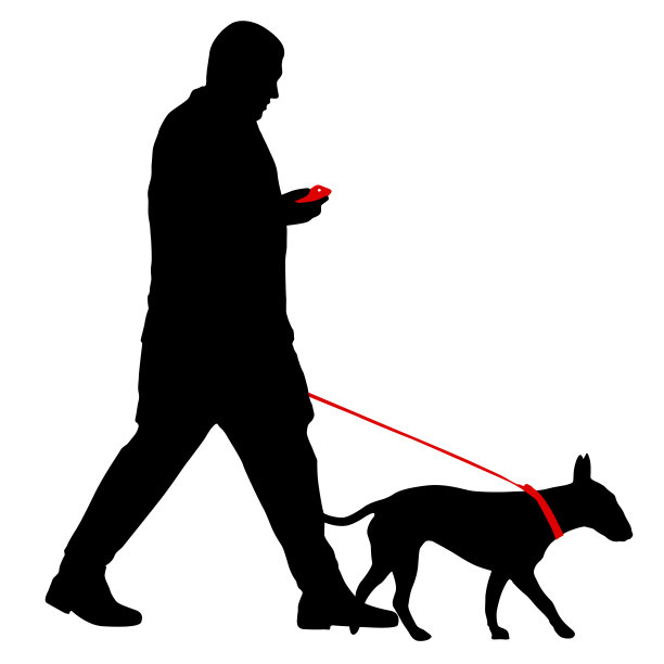 白色背景上的人和狗的剪影图片下载