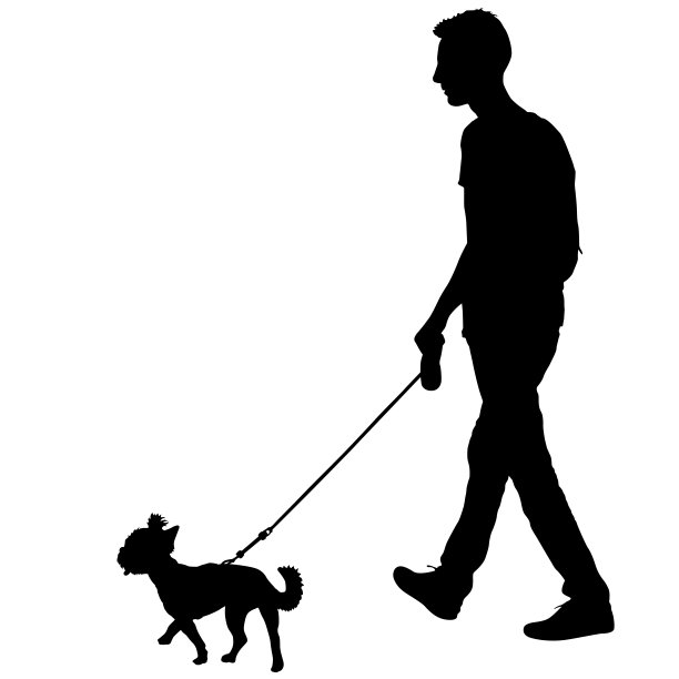 白色背景上的人和狗的剪影图片下载