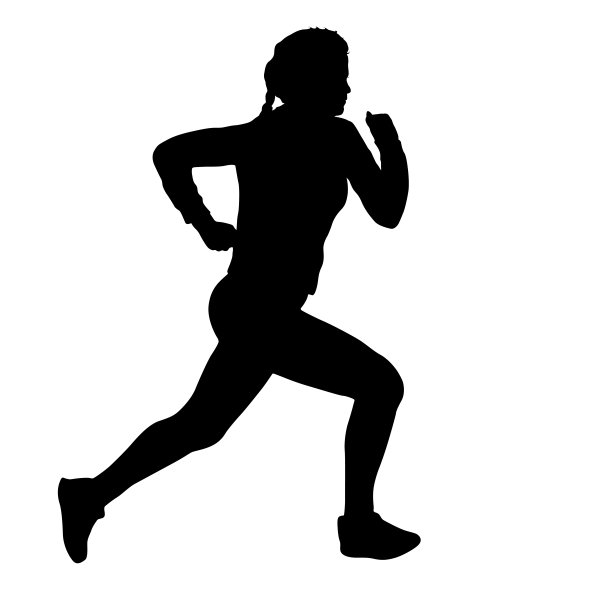 黑色剪影:女子运动员在白色背景下冲刺图片下载