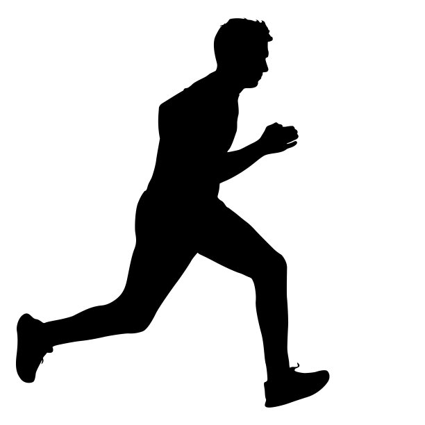 黑色剪影运动员在白色背景下冲刺图片下载