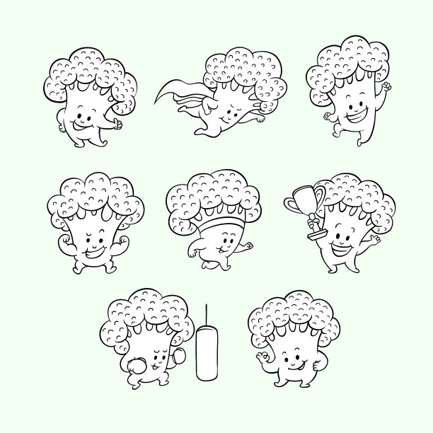 向量卡通花椰菜人物设置图片下载