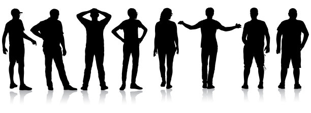 一组人的剪影站在白色的背景图片下载