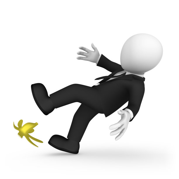 3d商人踩到香蕉滑倒了。风险的概念。图片下载