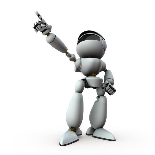 人工智能机器人正指向目标。它代表着一种决心。白色背景。3 d演示。图片下载