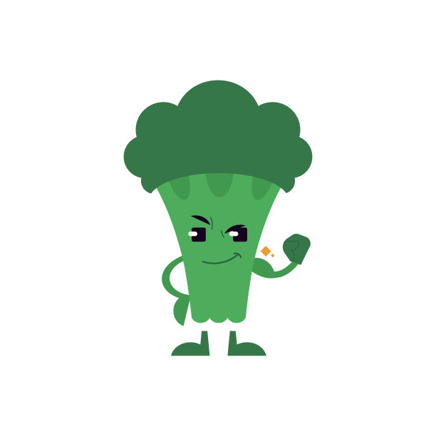 绿色西兰花显示他的大二头肌孤立在白色背景。图片下载