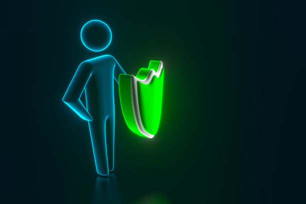 3d男人商人持有绿色盾牌。三维渲染图片下载