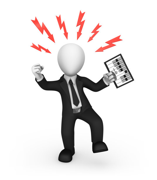 3d愤怒的商人手里拿着算盘。办公室的压力。图片下载