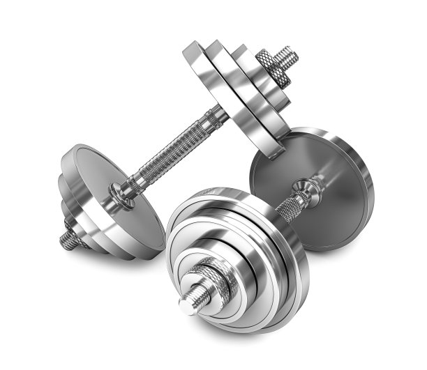 两个铬哑铃孤立在白色背景上。3 d渲染。三维演示图片下载