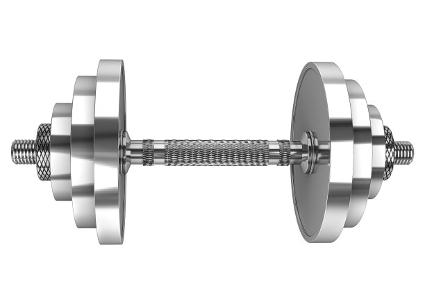 一个铬哑铃孤立在白色背景。3 d渲染。三维演示图片下载