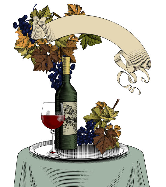 酒瓶，玻璃杯，葡萄和横幅图片下载