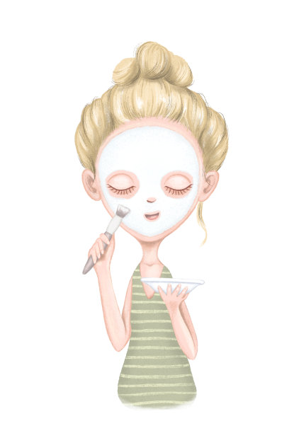 小女孩给自己的脸敷上了美容面膜图片下载