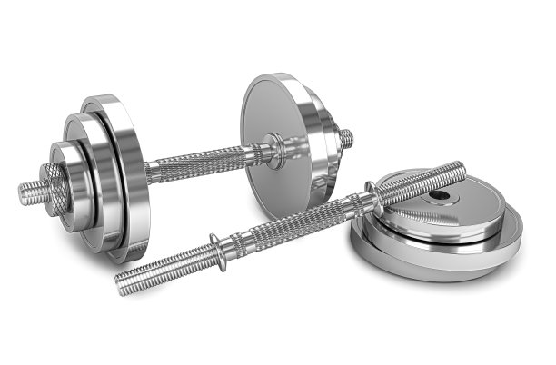 Chrome哑铃孤立在白色背景。3 d渲染。三维演示图片下载