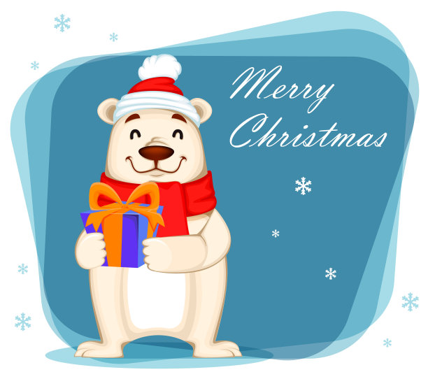 戴着圣诞帽和围巾的北极熊图片下载