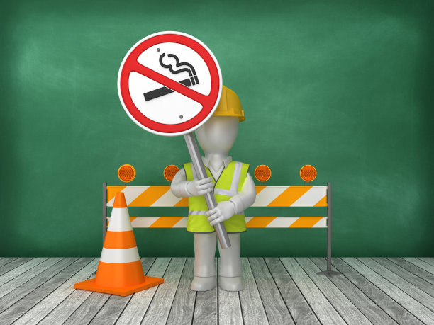 禁止吸烟路标施工工地的黑板背景- 3D渲染图片下载