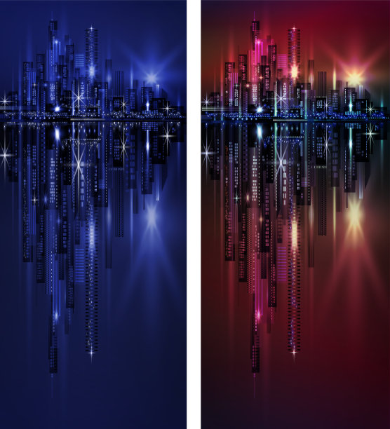 夜间城市天际线竖横幅图片下载