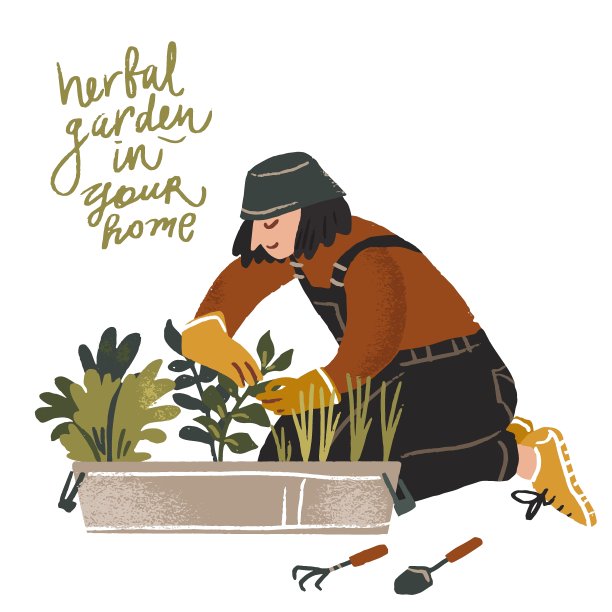 认为绿色。生态生活理念与园艺女性有关环境与生态。孤立手绘插图。图片下载