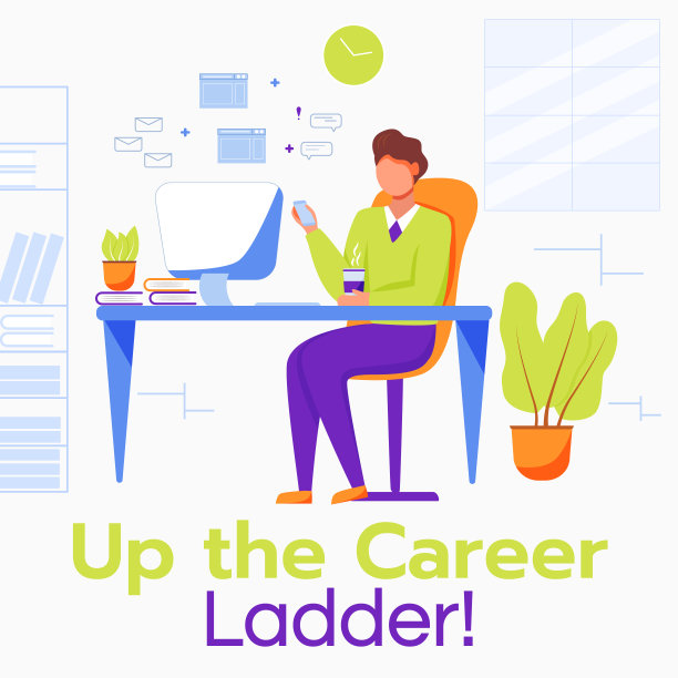 在社交媒体上张贴职业阶梯模型。舒适的工作场所。广告网页横幅设计模板。社交媒体助推器，内容布局。促销海报，平面广告与平面插图图片下载