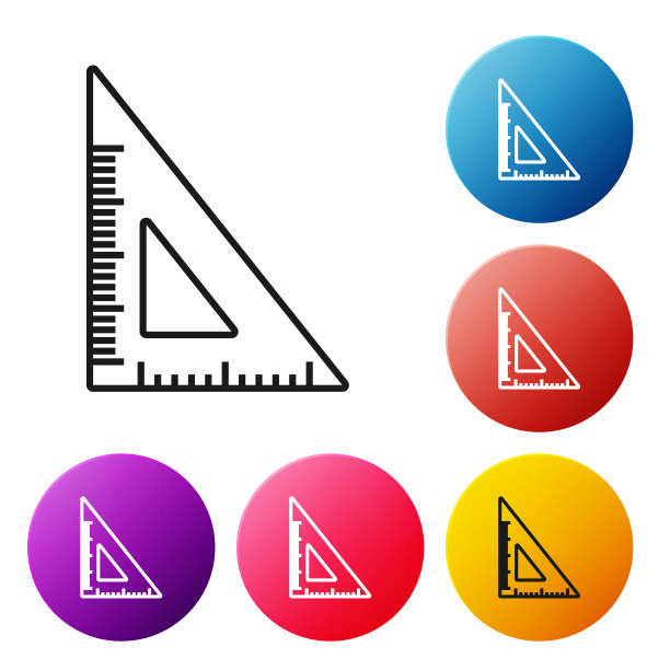 黑线三角形标尺图标孤立在白色背景上。直尺的象征。几何符号。设置彩色圆形按钮图标。矢量图图片下载