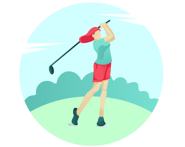 年轻女子打高尔夫球与俱乐部在绿色的球场图片下载