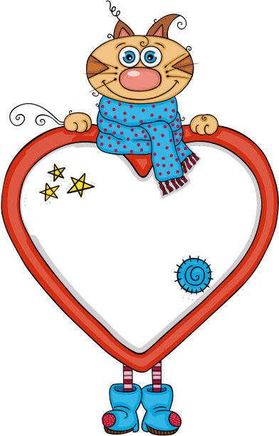 可爱的猫抱着一个空的标签形状的心图片下载