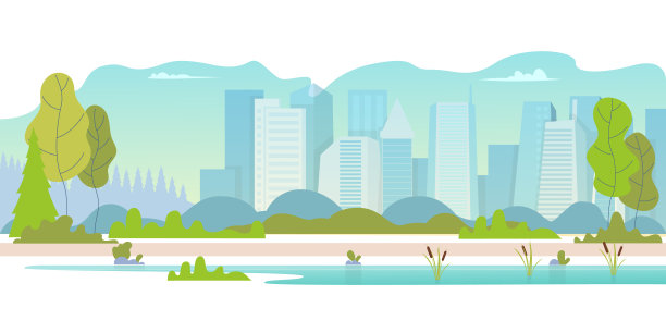 美丽的自然风景与城镇和山丘图片下载