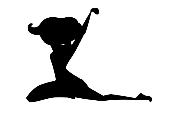 黑色剪影美丽的时尚女人坐在地板和手举起卡通人物设计平面矢量插图图片下载