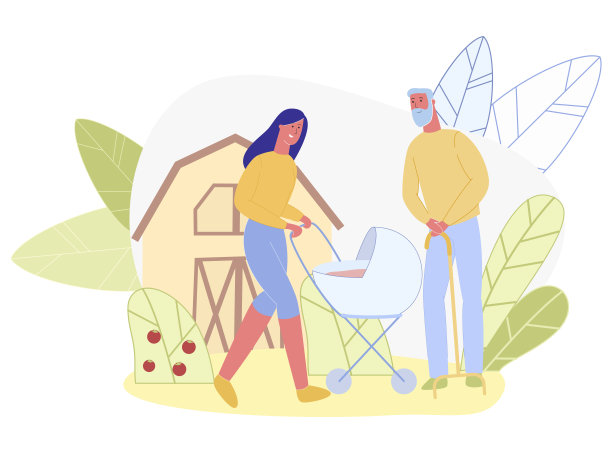 带着婴儿车的年轻妈妈和带着散步的老人图片下载