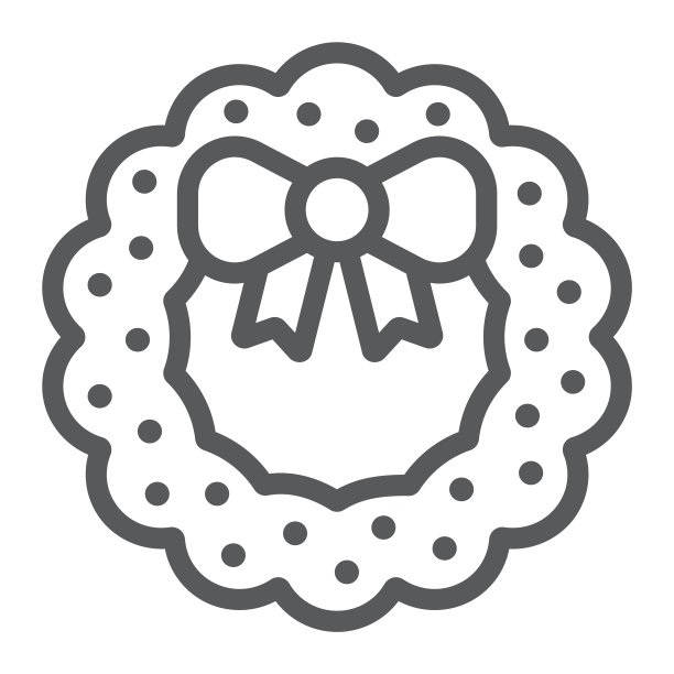 圣诞花环与弓线图标，圣诞节和装饰，假日花环标志，矢量图形，在白色背景上的线性模式。图片下载