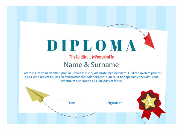 儿童毕业证书模板适用于学校、幼儿园、幼儿园。背景设计。矢量图图片下载