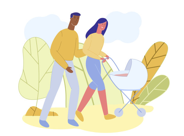 幸福的家庭，与婴儿推车在开放图片下载