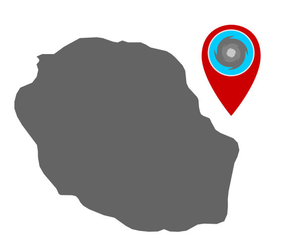 留尼汪岛地图和带有飓风警报的图钉图片下载