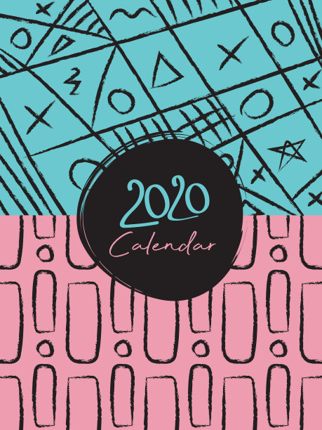 封面桌面日历2020模板矢量，蜡笔风格的背景，书封面图片下载