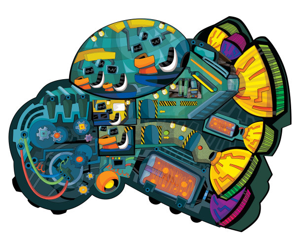 卡通场景与一些有趣的外星人飞行在外星人机器-白色的背景图片下载