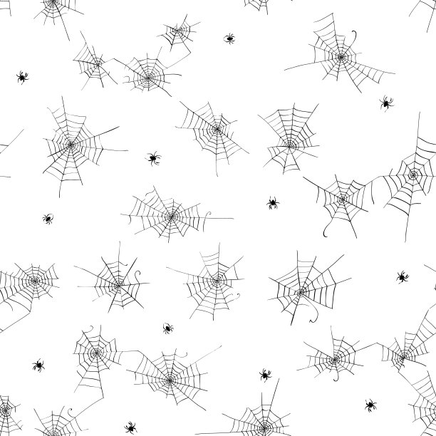 矢量无缝模式与蜘蛛和网。白色背景上的黑色装饰。图片下载