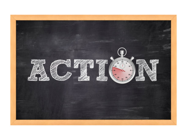 动作字与秒表在黑板上- 3D渲染图片下载