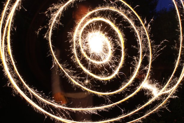 图像的光流效果摄影技术，长曝光照片的一个圆形螺旋在夜晚的花园图片下载