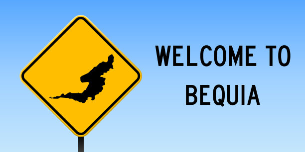 Bequia地图上的路标。图片下载