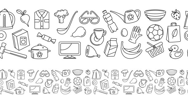 超市食品店、家电店、服装店、玩具店无缝图标背景图案图片下载