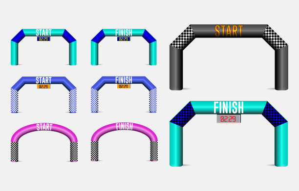 一套充气拱门开始和终点线。图片下载