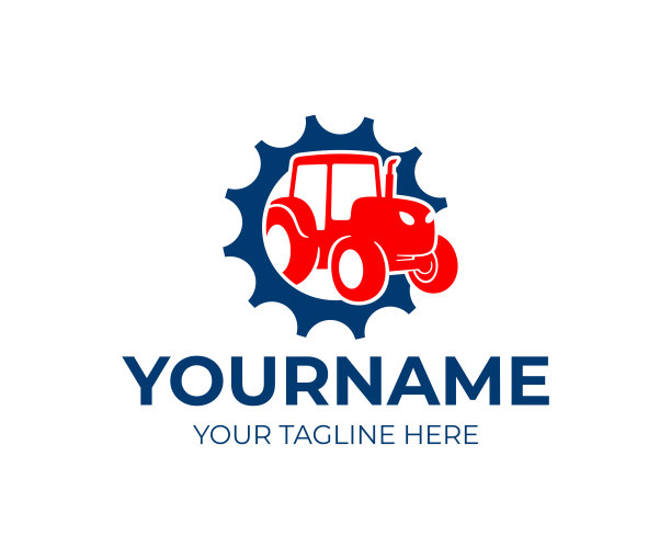 拖拉机齿轮，机械经销商，设计。农业机械，运输和工程，矢量设计和插图图片下载