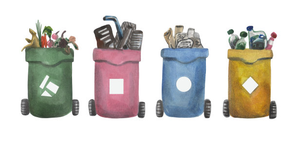 一套由四个塑料容器组成的水彩画图片下载