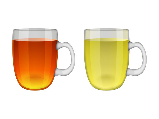 收藏的透明玻璃杯与红茶和绿茶。现实的风格。矢量插图。孤立在白色的。对象用于包装、广告、菜单。图片下载