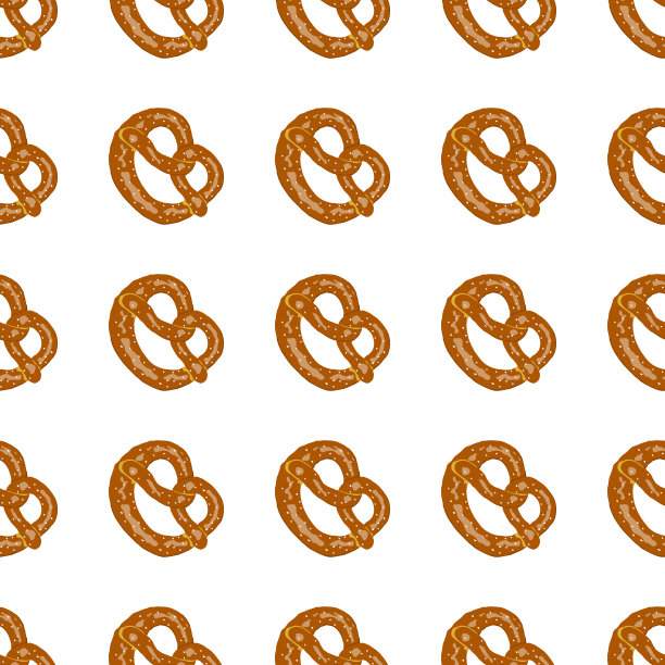 椒盐卷饼无缝图案在平面设计风格图片下载