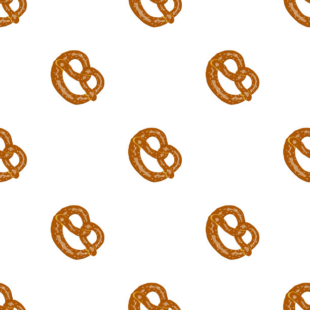 椒盐卷饼无缝图案在平面设计风格。向量图片下载