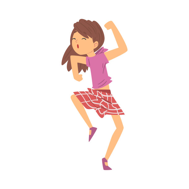 可爱的微笑快乐的女孩有乐趣的卡通矢量插图图片下载